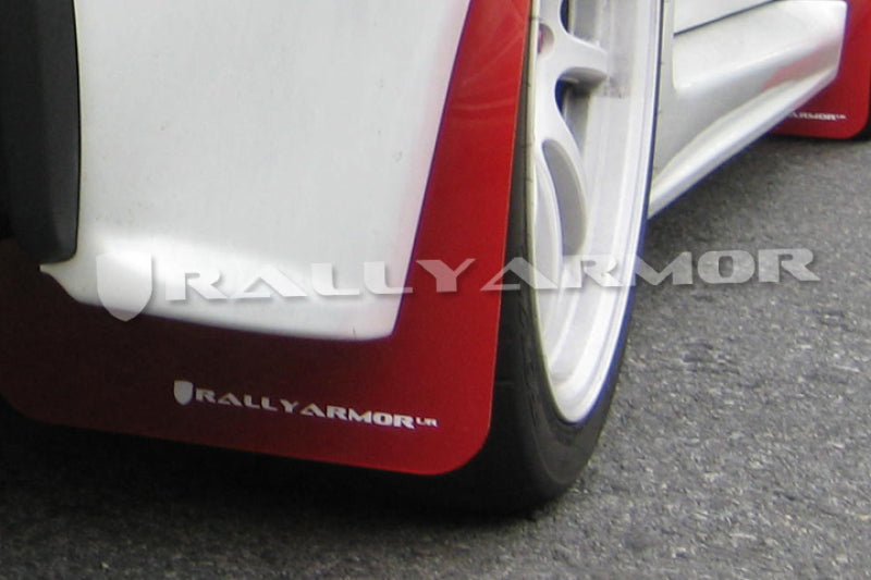 Rally Armor UR Red Mud Flap w/ White Logo Mitsubishi Lancer 2007-2017 | MF8-UR-RD/WH
