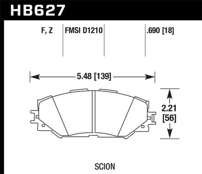 Hawk 08-11 Scion xB / 08-10 Scion xD / 09-10 Corolla / 09-10 Matrix / 06-10 Rav4 / 10 Lexus H High Performance Street Disc Brake Pads | HB627F.690