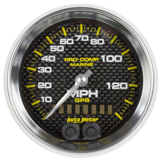 Autometer Gauge GPS Speedometer 3-3/8in 140 MPH Marine Carbon Fiber Gauge Universal | 200638-40