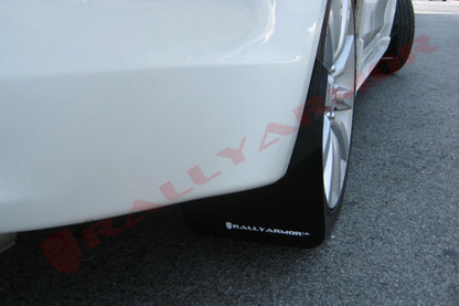 Rally Armor UR Black Mud Flap w/ White Logo Mitsubishi Lancer 2007-2017 | MF8-UR-BLK/WH