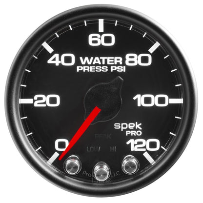 Autometer Spek-Pro Gauge Water Pressure 2 1/16in 120psi Stepper Motor W/Peak & Warn Black / Black Universal | P34532