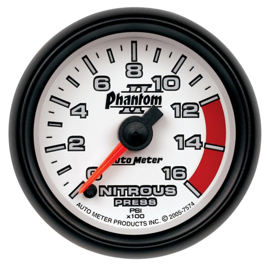 Autometer Phantom II 2-1/16in 0-1600 PSI Electrical Nitrous Pressure Gauge Universal | 7574