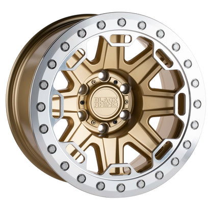 Black Rhino Rift Beadlock 17x8.5 5x114.3 ET-38 CB 71.6 Matte Gold w/Machined Ring Wheel