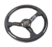 NRG Carbon Fiber Steering Wheel | 350mm / 1.5in. Deep Leather Trim w/Blk Stitch & Slit Cutout Spokes