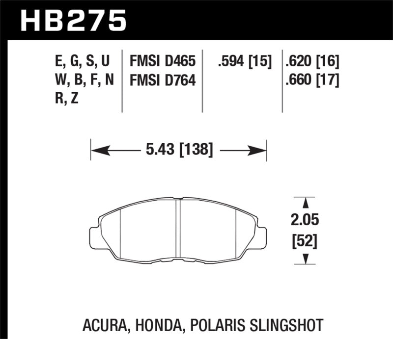 Hawk 96-15 Honda Civic (Coupe/Sedan) DTC-70 Race Front Brake Pads | HB275U.620