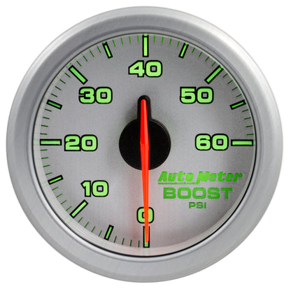 Autometer Airdrive 2-1/6in Boost Gauge 0-60 PSI Silver Universal | 9160-UL