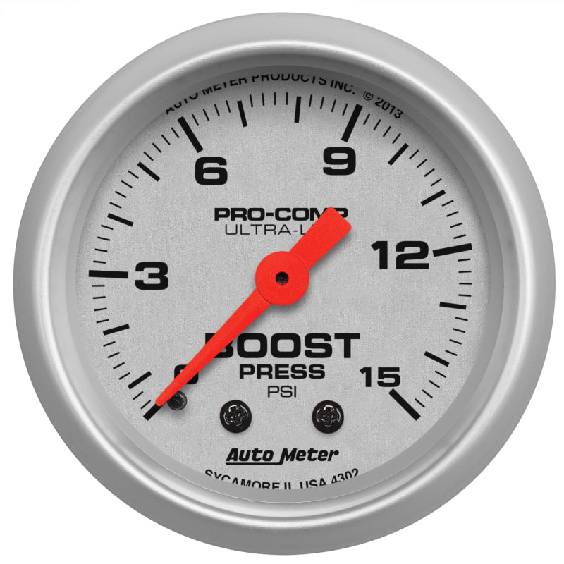 Autometer Ultra-Lite 52mm 0-15 PSI Mechanical Boost Gauge Universal | 4302