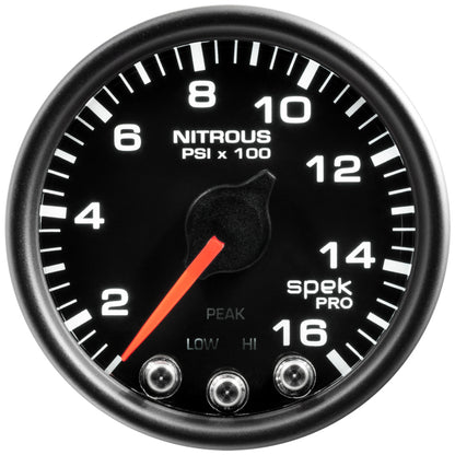 Autometer Spek-Pro Gauge Nitrous Press 2 1/16in 1600psi Stepper Motor W/Peak & Warn White/ Black Universal | P32032