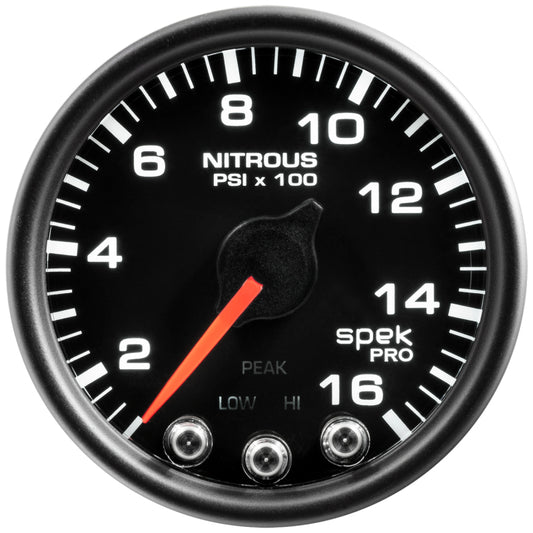 Autometer Spek-Pro Gauge Nitrous Press 2 1/16in 1600psi Stepper Motor W/Peak & Warn White/ Black Universal | P32032