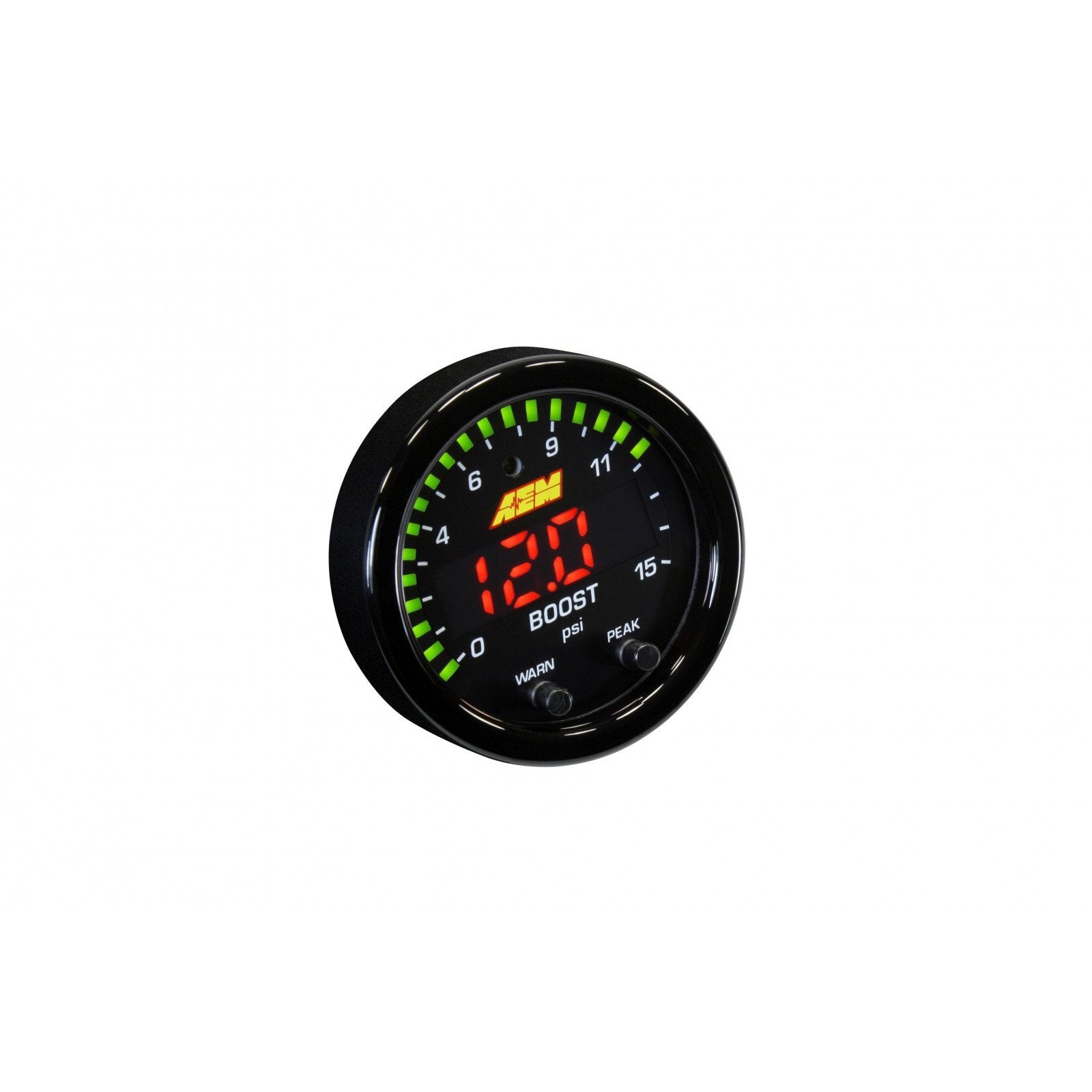 AEM X-Series Pressure Gauge 0-15psi Black Bezel & Black Boost/Fuel Faceplate (30-0309)-aem30-0309-30-0309-Gauge Controllers and Accessories-AEM Electronics-JDMuscle