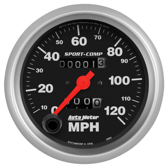 Autometer Sport-Comp 3-3/8 inch 120 MPH Mechanical Speedometer Universal | 3992