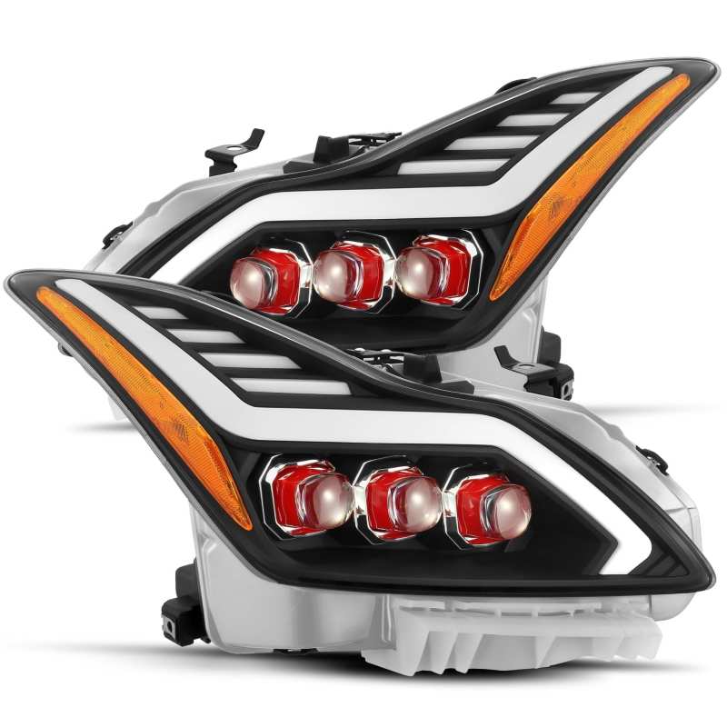 AlphaRex 08 - 13 Infiniti G37 NOVA LED Proj Headlight Plnk Styl Matte Blk w/Red LED/Activ Light/DRL - JDMuscleHeadlightsarx881992