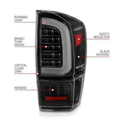 ANZO [16 - 20 Tacoma] LED Tail Lights w/ Light Bar Sequential Black Housing & Clear Lens | 311400 - JDMuscleTail Lightsanz311400