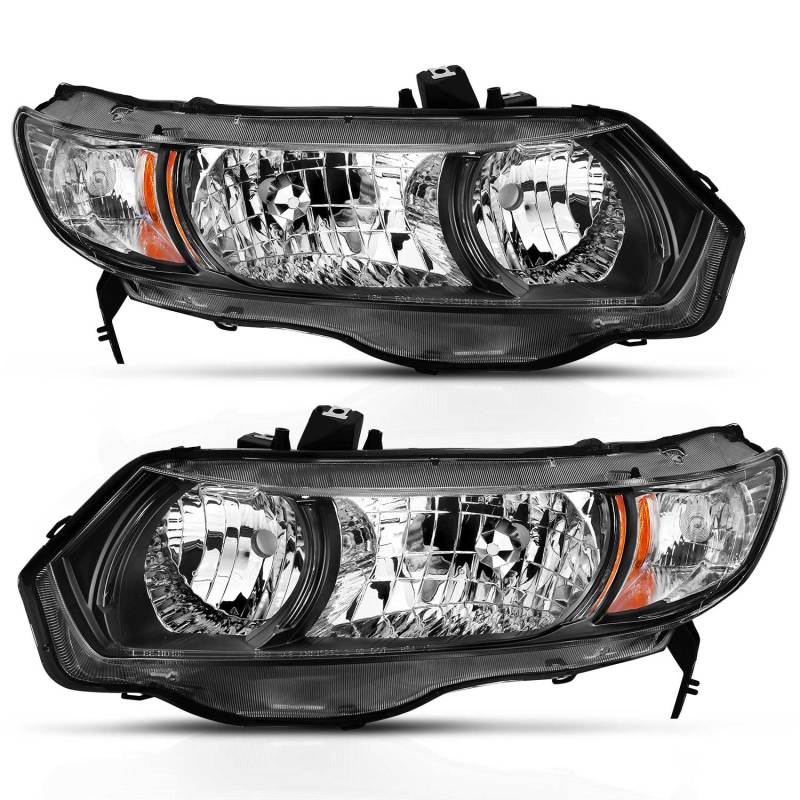 ANZO 2 Door Crystal Headlight Black Amber Honda Civic 2006 - 2009 | 121546 - JDMuscleHeadlightsanz121546