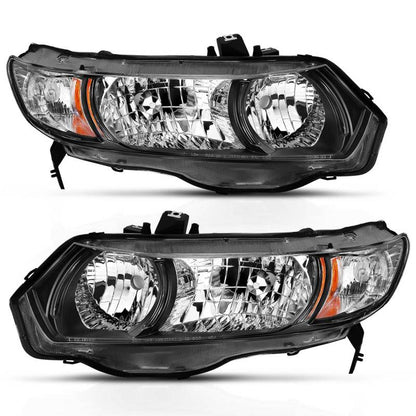 ANZO 2 Door Crystal Headlight Black Amber Honda Civic 2006 - 2009 | 121546 - JDMuscleHeadlightsanz121546