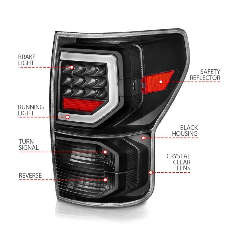 ANZO Full LED Tailights Black Housing Clear Lens G2 Toyota Tundra 2007 - 2013 | 311386 - JDMuscleTail Lightsanz311386