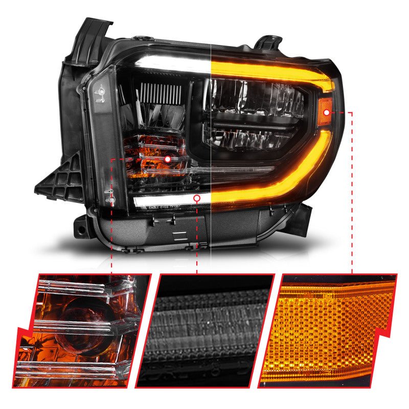 ANZO LED Crystal Headlights w/ Switchback Black Housing w/ DRL Toyota Tundra 2014 - 2017 | 111531 - JDMuscleHeadlightsanz111531