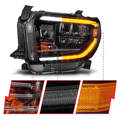 ANZO LED Crystal Headlights w/ Switchback Black Housing w/ DRL Toyota Tundra 2014 - 2017 | 111531 - JDMuscleHeadlightsanz111531