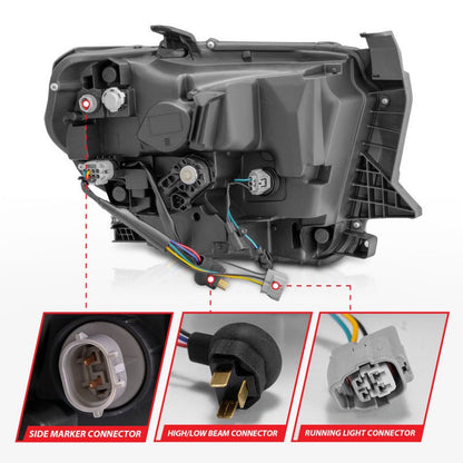 ANZO LED Crystal Headlights w/ Switchback Black Housing w/ DRL Toyota Tundra 2014 - 2017 | 111533 - JDMuscleHeadlightsanz111533