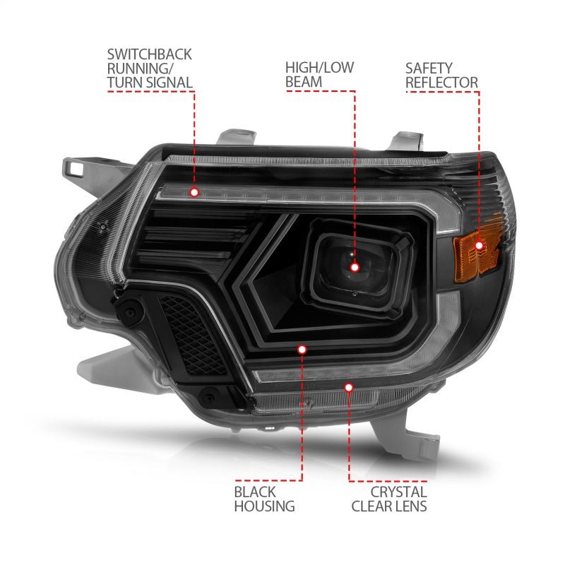 ANZO LED Projector Headlights w/ Light Bar Switchback Black Housing Toyota Tacoma 2012 - 2015 | 111556 - JDMuscleHeadlight Projectorsanz111556