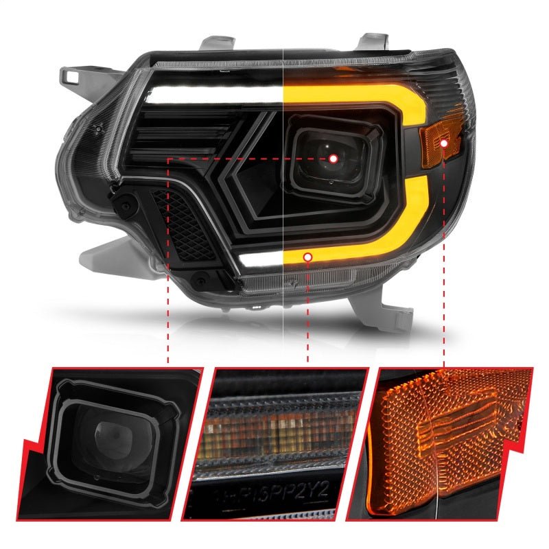 ANZO LED Projector Headlights w/ Light Bar Switchback Black Housing Toyota Tacoma 2012 - 2015 | 111556 - JDMuscleHeadlight Projectorsanz111556