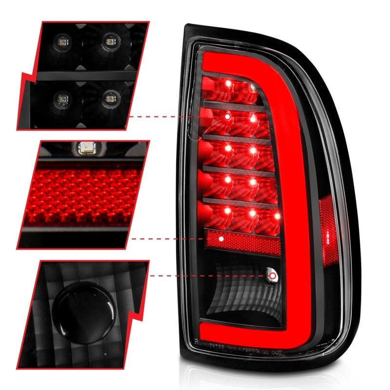 ANZO LED Taillights w/ Light Bar Black Housing Clear Lens Toyota Tundra 2000 - 2006 | 311411 - JDMuscleTail Lightsanz311411