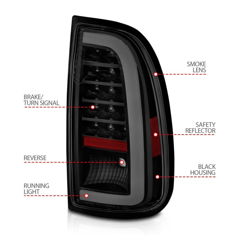 ANZO LED Taillights w/ Light Bar Black Housing Smoke Lens Toyota Tundra 2000 - 2006 | 311412 - JDMuscleTail Lightsanz311412