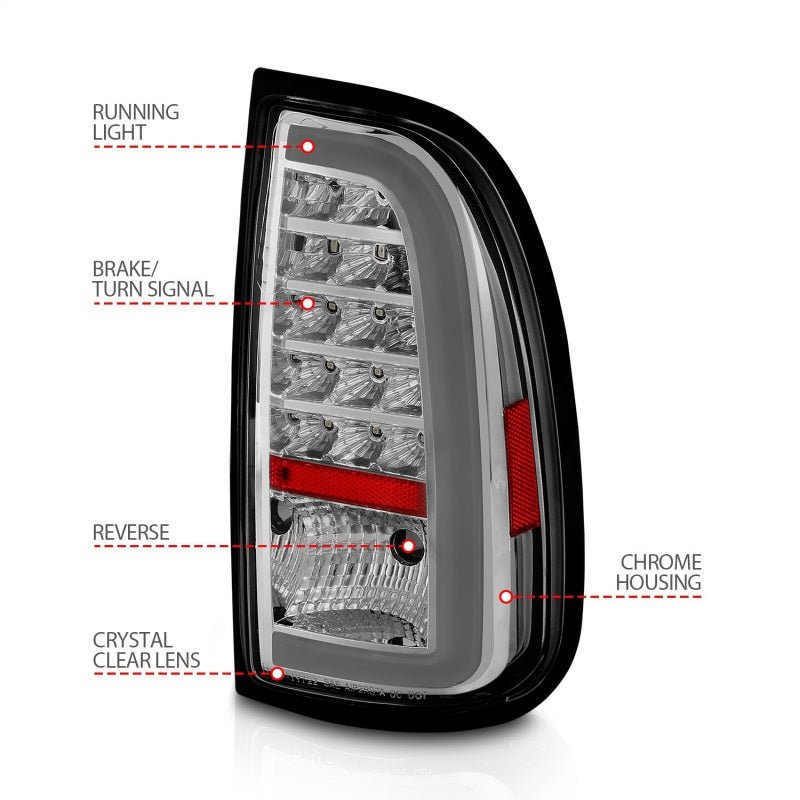 ANZO LED Taillights w/ Light Bar Chrome Housing Clear Lens Toyota Tundra 2000 - 2006 | 311413 - JDMuscleTail Lightsanz311413