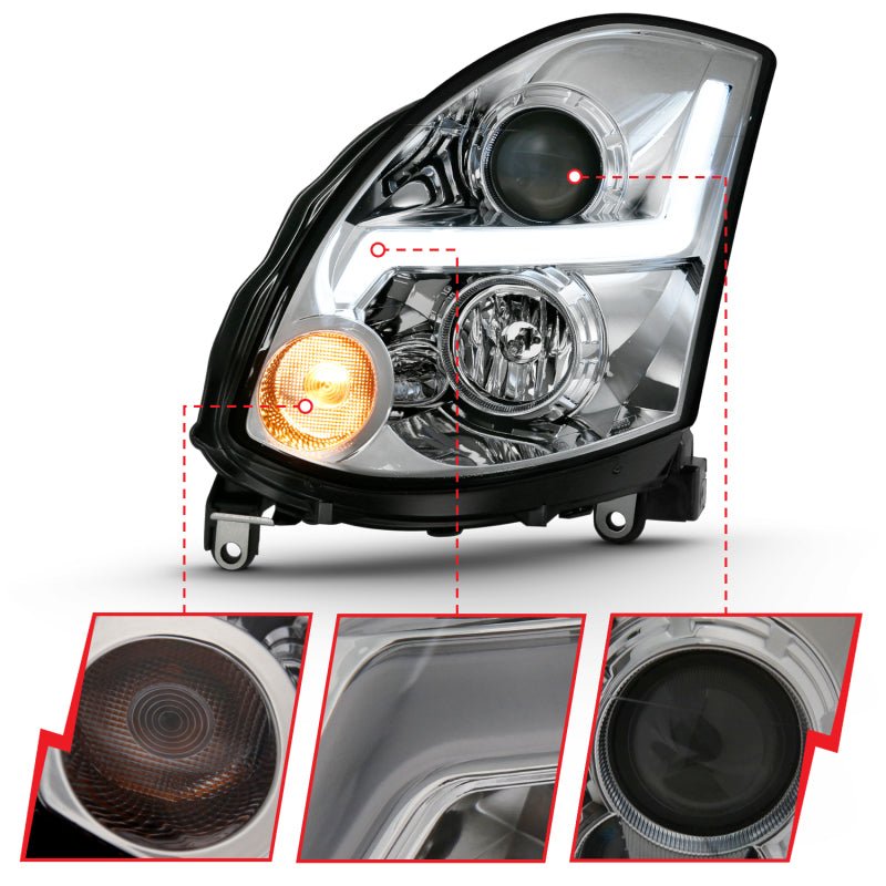 ANZO Projector Headlight Plank Style Black Infiniti G35 2003 - 2007 | 121557 - JDMuscleHeadlight Projectorsanz121557