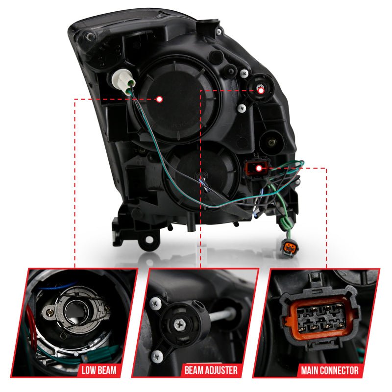 ANZO Projector Headlight Plank Style Black Infiniti G35 2003 - 2007 | 121557 - JDMuscleHeadlight Projectorsanz121557