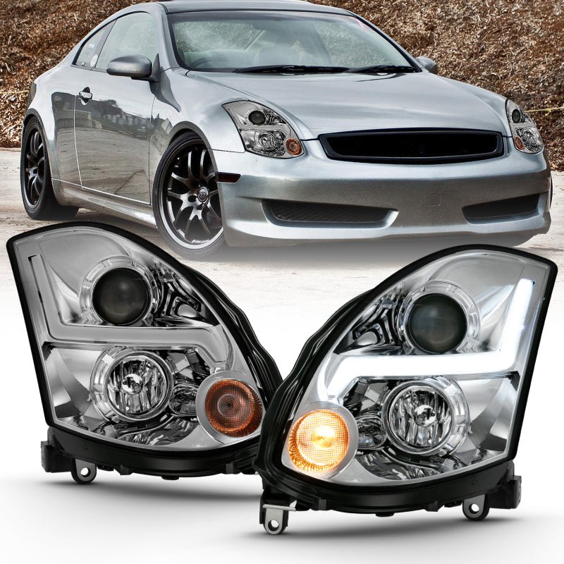 ANZO Projector Headlight Plank Style Black Infiniti G35 2003 - 2007 | 121557 - JDMuscleHeadlight Projectorsanz121557