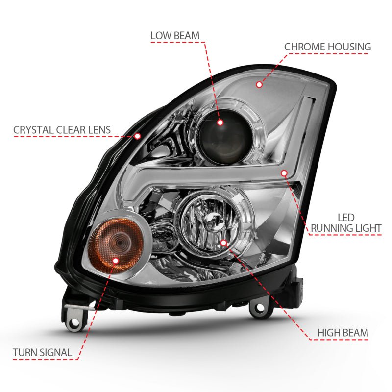 ANZO Projector Headlight Plank Style Black Infiniti G35 2003 - 2007 | 121557 - JDMuscleHeadlight Projectorsanz121557