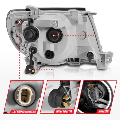 ANZO Projector Headlights w/ Light Bar Chrome Housing Toyota Tacoma 2005 - 2011 | 111518 - JDMuscleHeadlightsanz111518