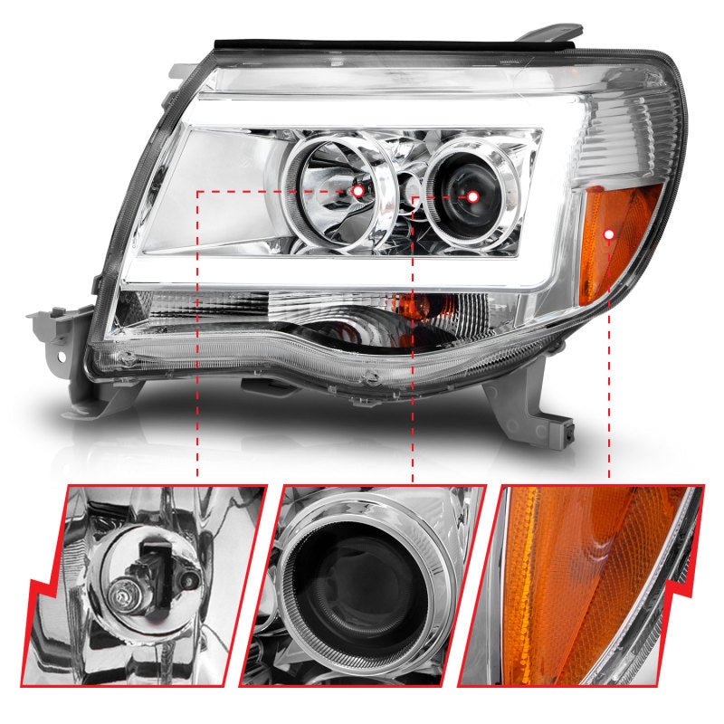 ANZO Projector Headlights w/ Light Bar Chrome Housing Toyota Tacoma 2005 - 2011 | 111518 - JDMuscleHeadlightsanz111518