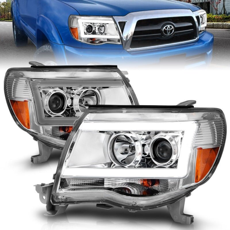 ANZO Projector Headlights w/ Light Bar Chrome Housing Toyota Tacoma 2005 - 2011 | 111518 - JDMuscleHeadlightsanz111518