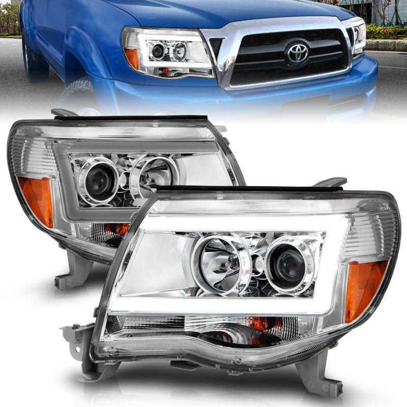 ANZO Projector Headlights w/ Light Bar Chrome Housing Toyota Tacoma 2005 - 2011 | 111518 - JDMuscleHeadlightsanz111518