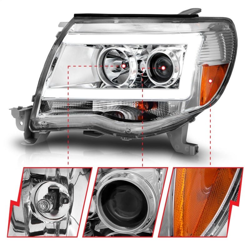 ANZO Projector Headlights w/ Light Bar Chrome Housing Toyota Tacoma 2005 - 2011 | 111518 - JDMuscleHeadlightsanz111518