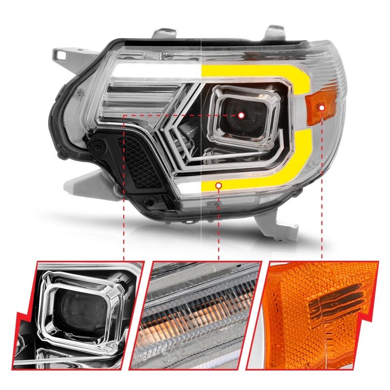 ANZO Projector Headlights w/ Light Bar Switchback Chrome Housing Toyota Tacoma 2012 - 2015 | 111557 - JDMuscleHeadlight Projectorsanz111557