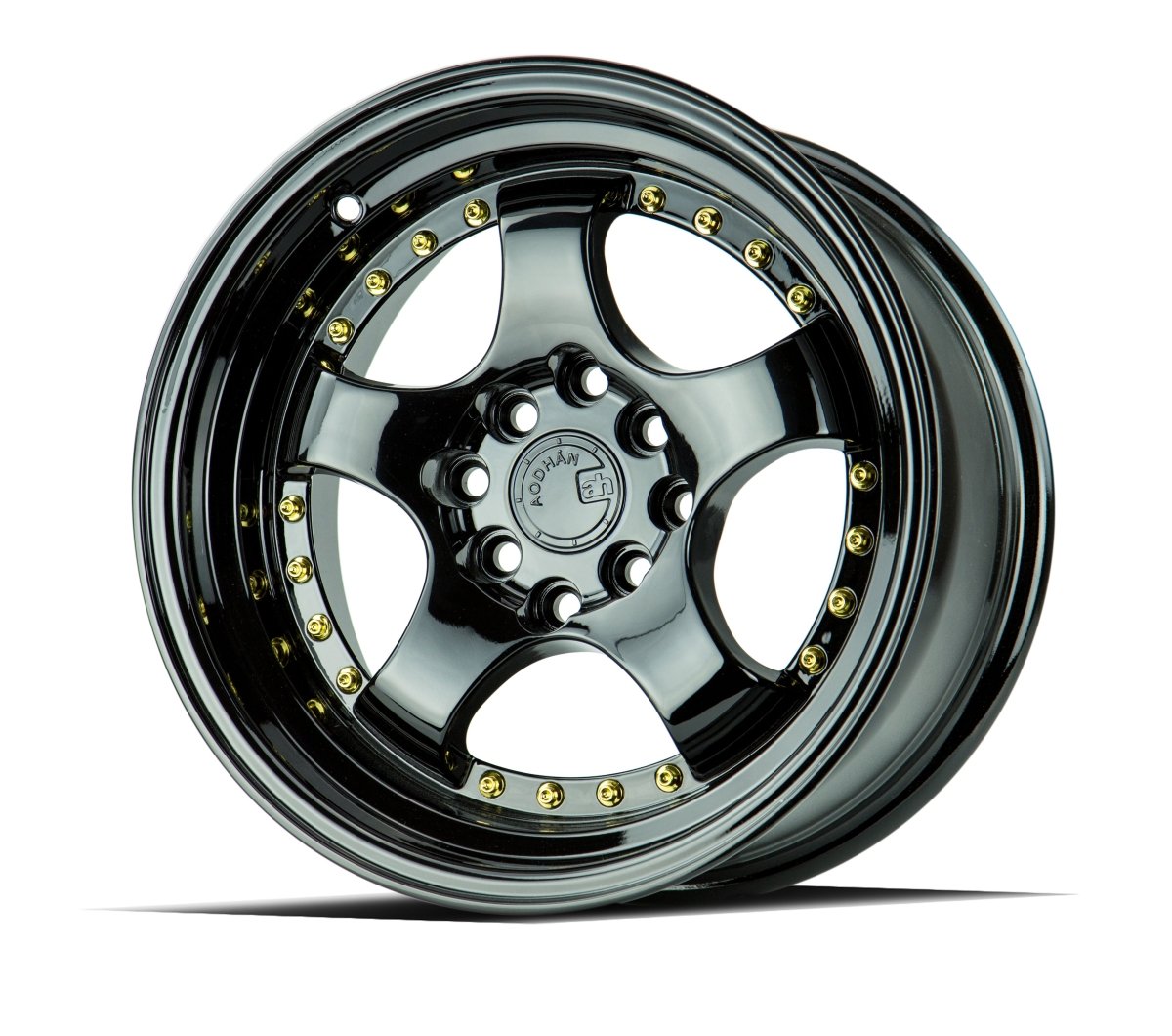 Aodhan AH03 - JDMuscleWheelsAODAH0316804100114315FB16x84x100/114.3 +15Golss Black ( Gold Rivet