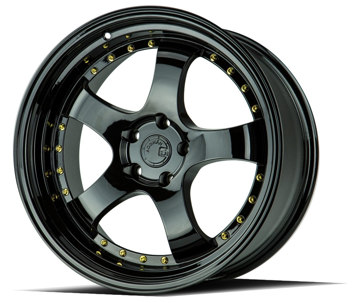 Aodhan AH03 - JDMuscleWheelsAODAH0319115114315FB19x115x114.3 +15Golss Black ( Gold Rivet