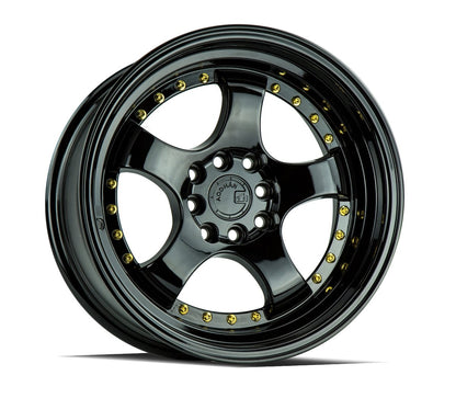 Aodhan AH03 - JDMuscleWheelsAODAH0315804100114320FB15x84x100/114.3 +20Golss Black ( Gold Rivet