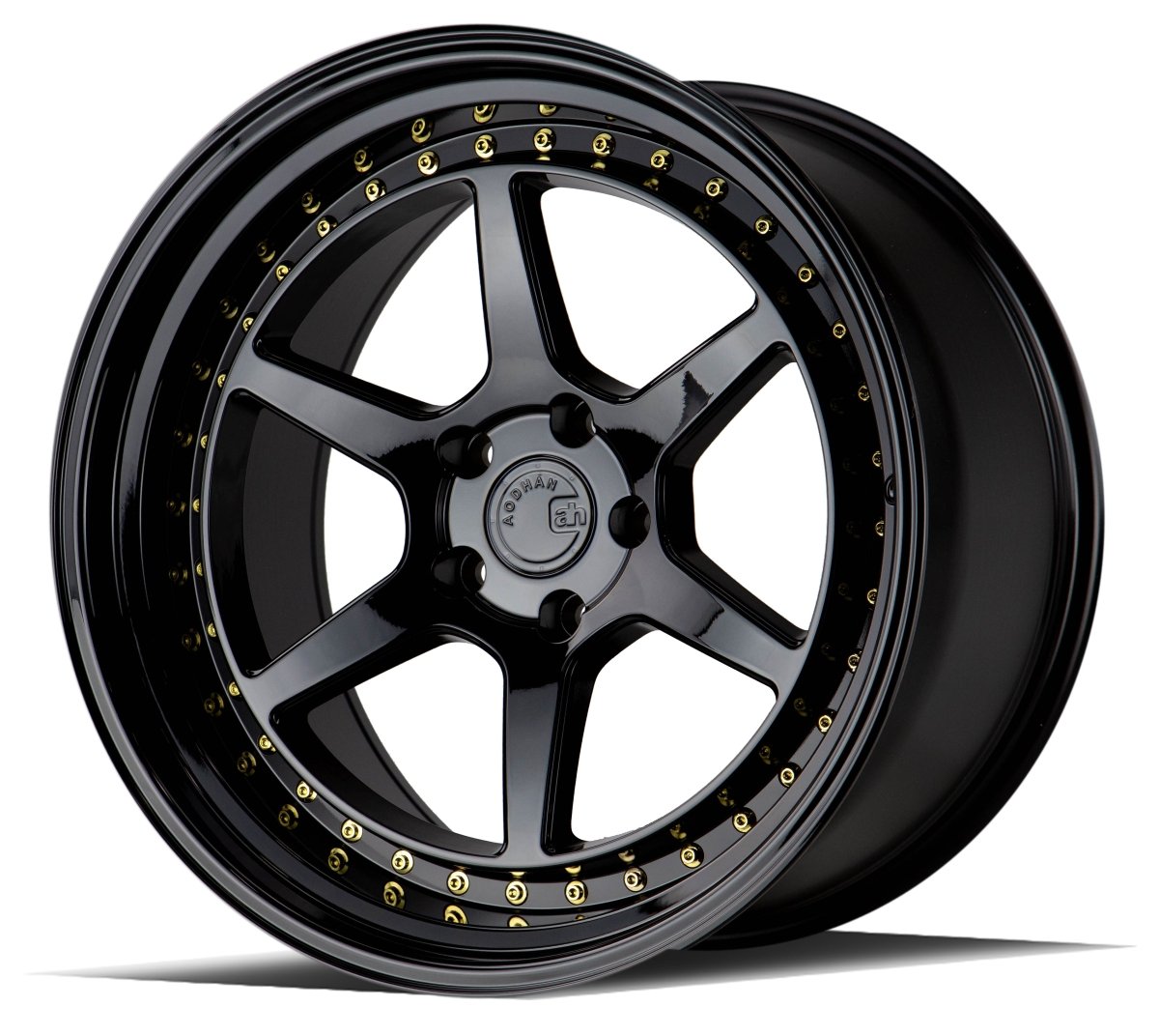 Aodhan DS09 - JDMuscleWheelsAODDS91995511430GB19x9.55X114.3 +30Gloss Black W /Gold Rivets