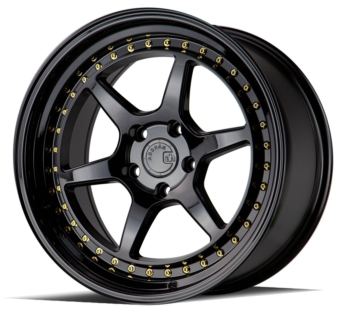 Aodhan DS09 - JDMuscleWheelsAODDS91885510035GB18x8.55x100 +35Gloss Black W /Gold Rivets