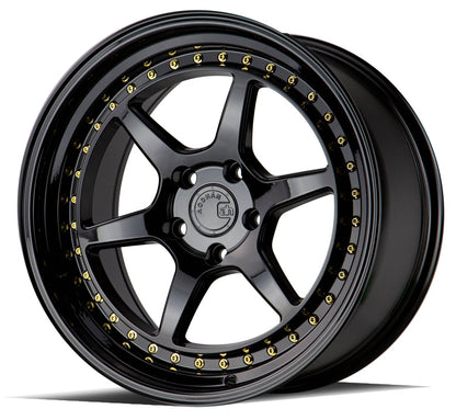 Aodhan DS09 - JDMuscleWheelsAODDS91885510035GB18x8.55x100 +35Gloss Black W /Gold Rivets