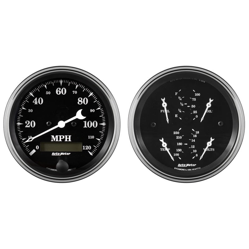 Auto Meter 2 pc. Gauge Kit Quad & Speedometer 3 3/8in Old Tyme Black Universal | 1700 - JDMuscleMulti Gaugesatm1700