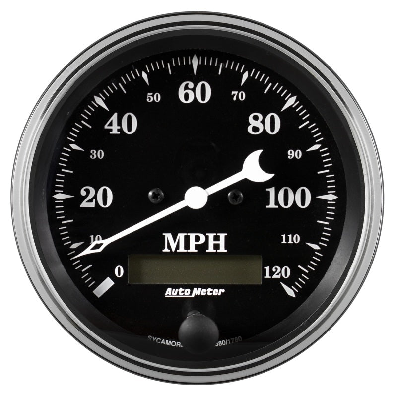 Auto Meter Gauge Speedometer 3 3/8in 120mph Electric Prog. w/ LCD Odo Old Tyme Black Universal | 1780 - JDMuscleMulti Gaugesatm1780