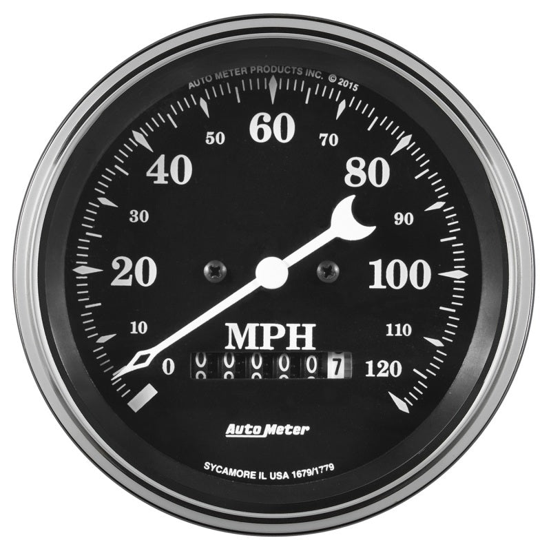 Auto Meter Gauge Speedometer 3 3/8in 120mph Electric Prog. w/ Wheel Odo Old Tyme Black Universal | 1779 - JDMuscleMulti Gaugesatm1779