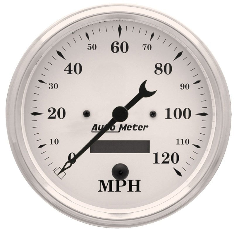 Autometer 5 inch 120mph Electric Programable w/ LCD ODO Old Tyme Speedometer White Universal | 1689 - JDMuscleMulti Gaugesatm1689