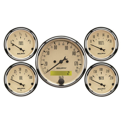Autometer Antique Beige 5 - Gauge Kit 3 - 1/8in Electrical Speedometer 190KPH Universal | 1809 - M - JDMuscleMulti Gaugesatm1809-M