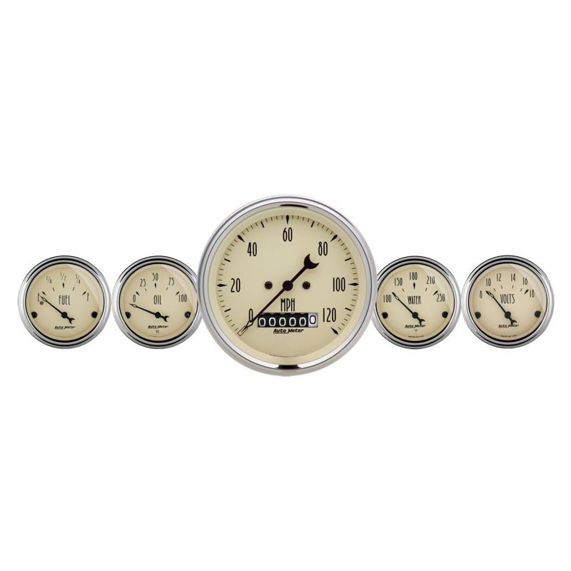 Autometer Antique Beige 5 Piece Kit 3 - 3/8in & 2 - 1/16 Electric Speedometer Gauges Universal | 1840 - JDMuscleMulti Gaugesatm1840